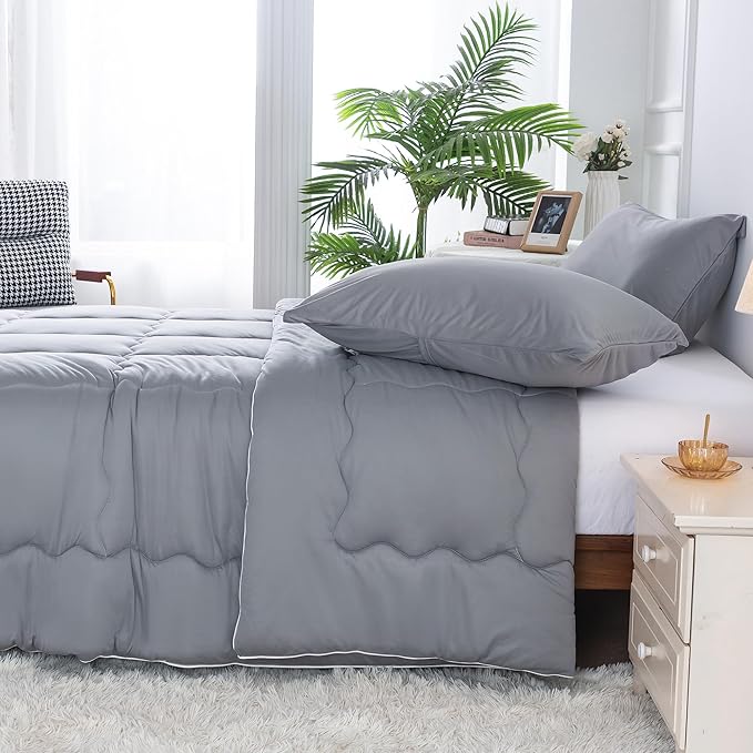 COTTEBED Softness Twin Comforter Sets for Teen Boy Girl Kid College Dorm, Jersey Knit T-Shirt Feel Lightweight Cozy Comfy Quilt Bed Blanket Comforter & Pillowsham All Season Use,Twin/Twin XL Dark Gray
