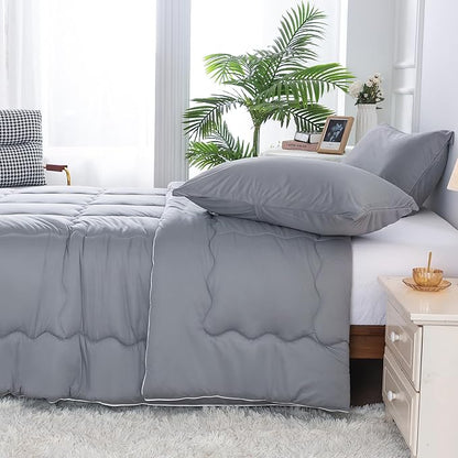 COTTEBED Ultra-Soft King Size Comforter Set, California Cal King Jersey Knit T-Shirt Feel Cozy Durable Cozy Fully Breathable Quilt Bedding Down Blanket and Pillowcase for All Season Use, Dark Gray