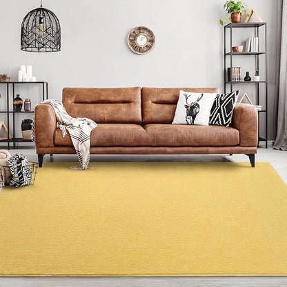 Area Rugs for Bedroom Living Room, 4x6 Yellow Super Soft Comfy Thickened Memory-Foam Indoor Carpets, Modern Aesthetic Minimalist Carpet for Boys Girls Adults Apartment Nursery Home Décor