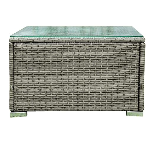 Patio Furniture Set, 4 Pieces PE Wicker Rattan Outdoor Conversation Sectional Sofa with Tempered Glass Table and Storage Box, for Backyard Lawn Garden Lown Porch, E-Grey