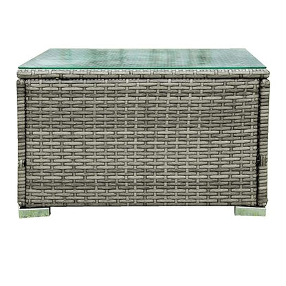 Patio Furniture Set, 4 Pieces PE Wicker Rattan Outdoor Conversation Sectional Sofa with Tempered Glass Table and Storage Box, for Backyard Lawn Garden Lown Porch, E-Grey