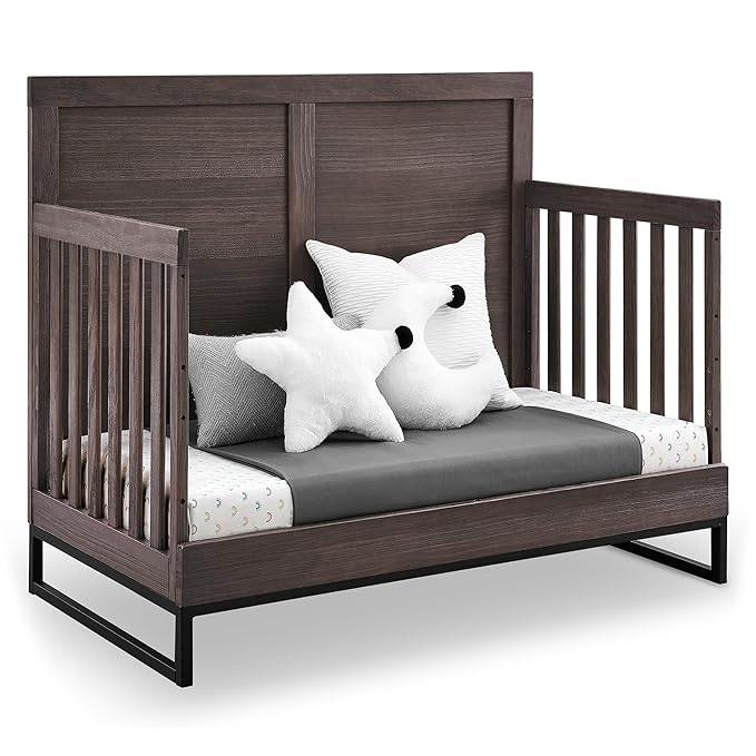Simmons Kids Foundry 6-in-1 Convertible Baby Crib, Rustic Grey with Matte Black