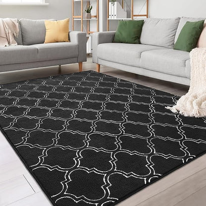 Chicrug Shag Geometric Modern Area Rug for Living Room, 3x5 Feet Large Memory Foam Indoor Carpet, Fluffy Rug for Bedroom Bedside Room Decor for Family Girls Kids Nursery, Black/White