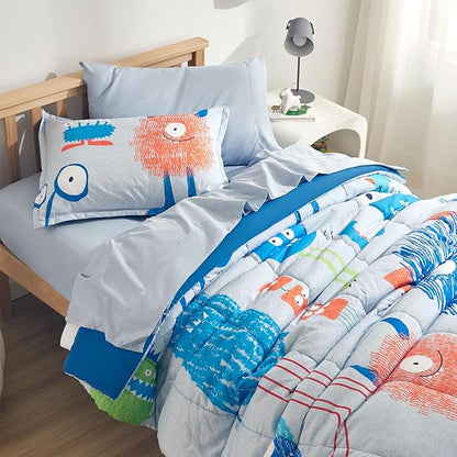 SLEEP ZONE Kids Twin Bedding Comforter Set - Super Cute & Soft Kids Bedding 5 Pieces Set with Comforter, Sheet, Pillowcase & Sham (Monster)