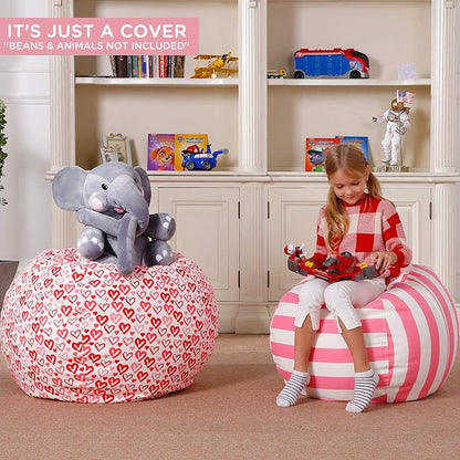 Aubliss Stuffed Animal Bean Bag Storage Chair, Beanbag Covers Only for Organizing Plush Toys, Turns into Bean Bag Seat for Kids When Filled, Large 38"-Canvas Pattern Heart