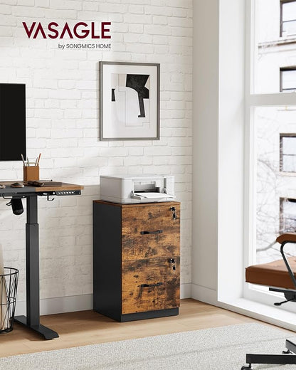 VASAGLE 2-Drawer Vertical File Cabinet, Filing Cabinet for Home Office, Printer Stand, with 2 Lockable Drawers, Adjustable Hanging Rail, for A4 and Letter-Size Files, Rustic Brown UOFC061B01