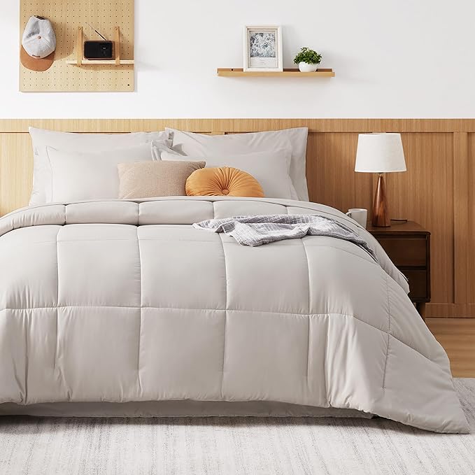 Bedsure Beige Twin XL Comforter Set - 5 Pieces Solid Twin XL Bed in a Bag for College, Twin XL Bed Set Beige with Comforters, Sheets, Pillowcase & Sham, Extra Long Twin Comforter Set