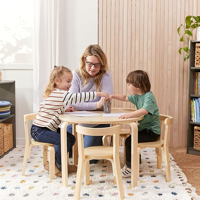 ECR4Kids ECRKids Seating, 5-Piece Table and Chairs Set, Natural