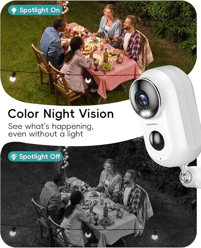 ZUMIMALL Security Cameras Wireless Outdoor, 2 Packs, 2K Cameras for Home Security, Outdoor/Indoor Camera Battery Powered, 2.4G WiFi, Magnetic Mount,3MP Color Night Vision/Siren/PIR/AI/Cloud/Alexa