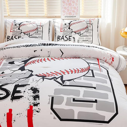 Baseball Bedding Full,Sports Comforter Set for Boys,Teen Boy Bedding Sets, Boys Baseball Comforter Set with 2 Pillowcases