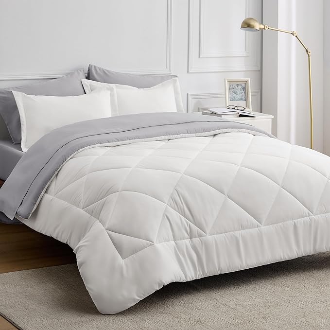 Bedsure Ivory King Size Comforter Set - 7 Pieces Reversible King Bed in a Bag, King Bed Set Ivory and Grey with Comforters, Sheets, Pillowcases & Shams