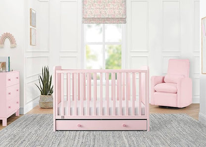 GAP babyGap Graham 4-in-1 Convertible Crib with Storage Drawer - Greenguard Gold Certified, Blush Pink/Dark Pink