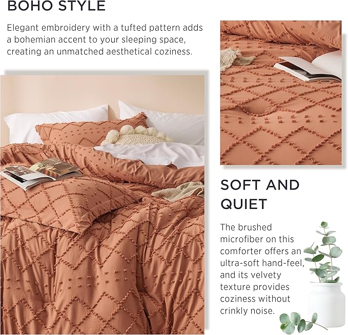 Bedsure Twin/Twin XL Comforter Set - Pumpkin Boho Twin Extra Long Comforter Set for College, Shabby Chic Dorm Bedding Set, 2 Pieces Modern Farmhouse Bed Set, includes 1 Pillow Sham