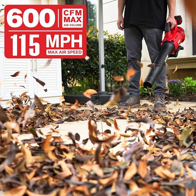 MZK 20V Brushless Leaf Blower, 600CFM Blower Cordless with 4.0Ah Battery and Fast Charger, Lightweight Blower for Lawn Care, Yard, Driveway