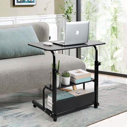 Adjustable Home Office Desk Portable Student Study Computer Desk Furniture for Small Spaces Movable Sofa Side Table on Wheels Laptop Desk with Storage Black Size 31x16 Inch