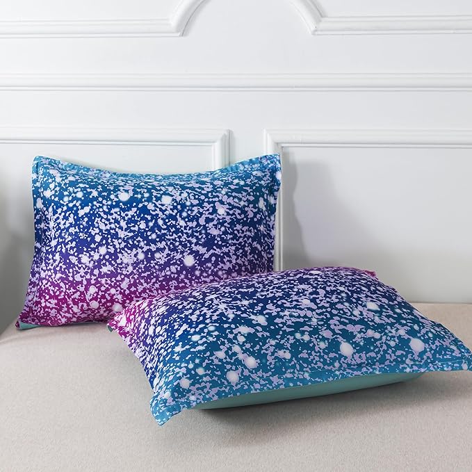 Litanika Galaxy Comforter Full(79x90lnch), 3 Pieces(1 Blue Glitter Ombre Comforter, 2 Pillowcases), 3D Colorful Rainbow Bedding Set, Microfiber Comforter Set for Kid Boy Girl Teen