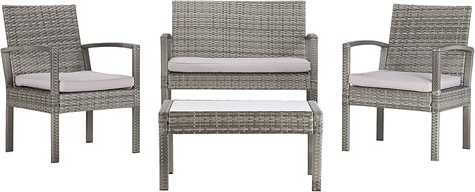 Safavieh PAT7507B Collection Bassey Grey 4-Piece Outdoor Living Patio Set