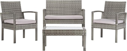 Safavieh PAT7507B Collection Bassey Grey 4-Piece Outdoor Living Patio Set