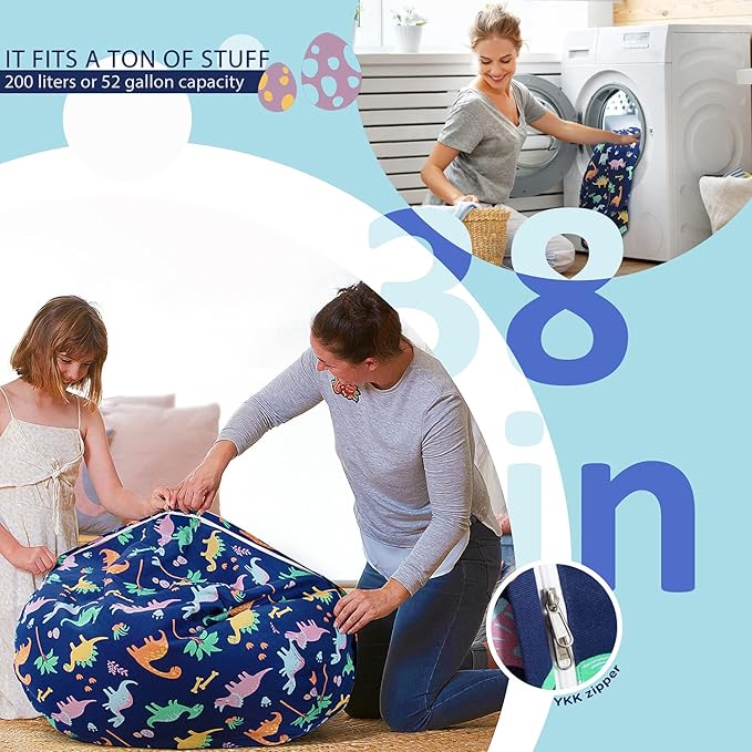 Aubliss Stuffed Animal Bean Bag Storage Chair (Dinosaur, Large (38''))