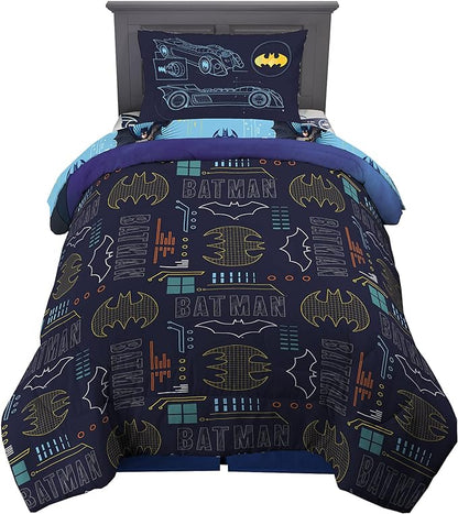Franco Kids Bedding Super Soft Comforter and Sheet Set, 4 Piece Twin Size, Batman