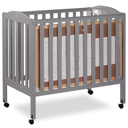 3 in 1 Portable Folding Stationary Side Crib in Steel Grey, Greenguard Gold Certified, Safety Wheels with Locking Casters, Convertible, 3 Mattress Heights