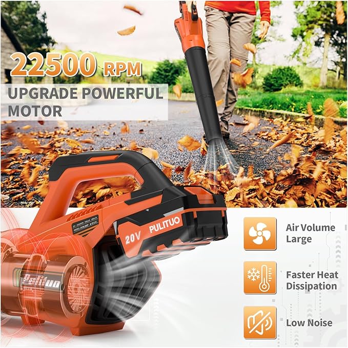 Leaf Blower 20V Leaf Blower Cordless with 4.0Ah Battery and Charger, High Power 400 CFM Electric Leaf Blower, Lightweight Handheld Cordless Blower for Lawn Care Yard Patio Garden Leaves Snow (Orange)