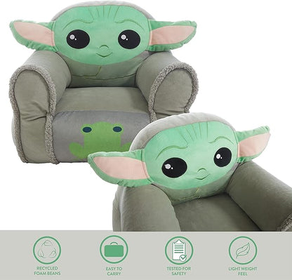 Idea Nuova Figural Mink with Sherpa Trim Bean Bag Chair for Toddlers and Kids, Star Wars Grogu