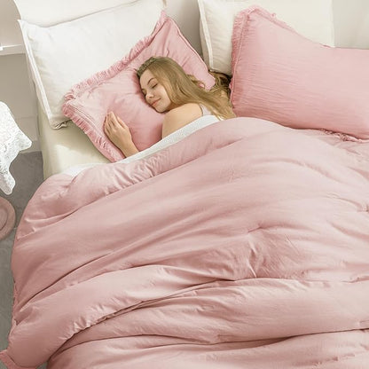 Andency Pink Comforter Set Full Size for Girls, Blush Boho Women Tassel Lightweight Bedding Comforter Sets, 3 Pieces All Season Soft Fluffy Fringe Bed Set (79x90In Comforter & 2 Pillowcases)