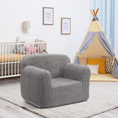 ALIMORDEN Kids Ultra-Soft Snuggle Foam Filled Chair, Toddler Cuddly Sherpa Reading Couch for Boys and Girls, Grey