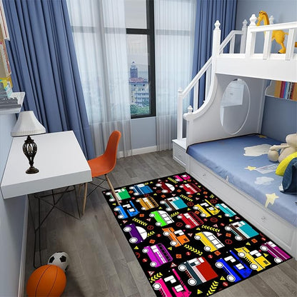 Car Play Mat Kids Rugs for Playroom Car Track Rug Kids Mat Construction Play Mat Car Play Rug Car Carpet for Kids Carpet for Bedroom Truck Rugs for Boys Room,Black 5'×7'