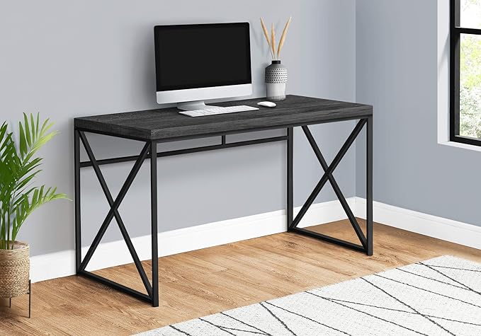 Monarch Specialties Modern Industrial Style-Home & Office Writing Table with Sturdy Crisscross Metal Computer Desk, 48" L, Black Reclaimed Wood-Look/Black Frame