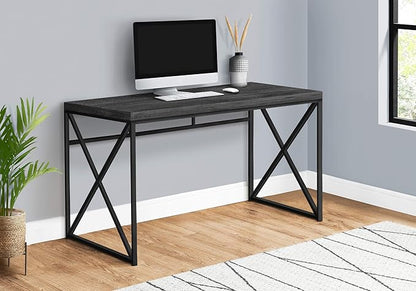 Monarch Specialties Modern Industrial Style-Home & Office Writing Table with Sturdy Crisscross Metal Computer Desk, 48" L, Black Reclaimed Wood-Look/Black Frame