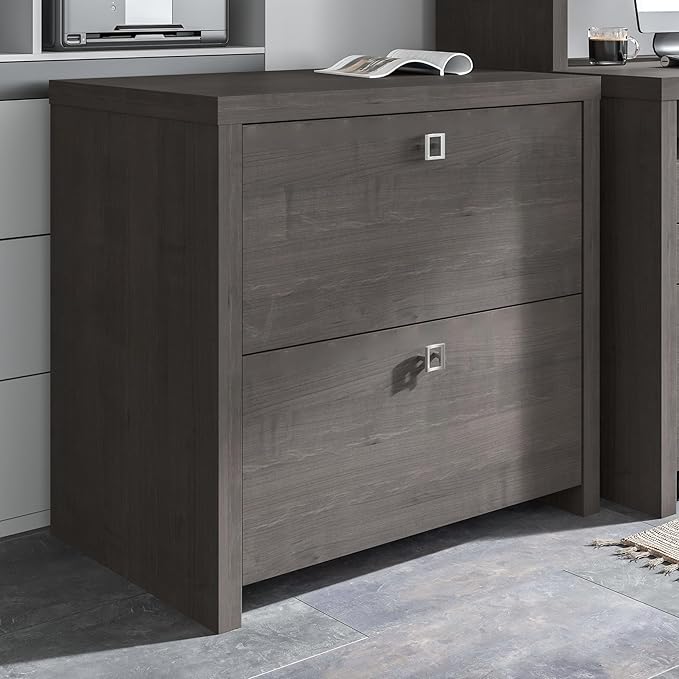 Bush Business Furniture Lateral Cabinet with Satin Silver Hardware | Echo Collection 2 Drawer Filing Unit for Home Office or Professional, 31W, Charcoal Maple