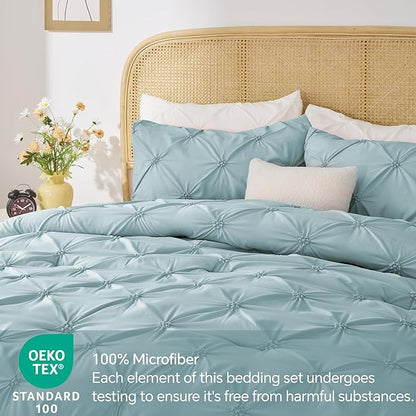 BEDELITE Light Blue Twin Comforter Set for Girls - 2 Peices Boho Pintuck Bedding Comforter Sets, Lightweight Soft & Warm Twin Bedding Sets with 1 Pillowcase for All Season