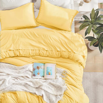 Andency Yellow Tassel Comforter Set Twin(68x90Inch), 2 Pieces(1 boho Comforter, 1 Pillowcase) Farmhouse Shabby Chic Comforter Set, Soft Microfiber Lightweight Fringe Bedding Comforter Set