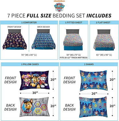 Franco Kids Bedding Super Soft Comforter and Sheet Set with Sham, 7 Piece Full Size, Paw Patrol Movie