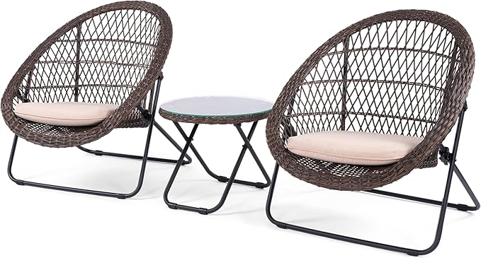 BACKYARD EXPRESSIONS PATIO · HOME · GARDEN 3 Pc 3 Piece Folding Outdoor Bistro, Wicker Furniture Table and Chairs for Garden, Backyard, Porch, Patio Conversation Set, Tan/Black