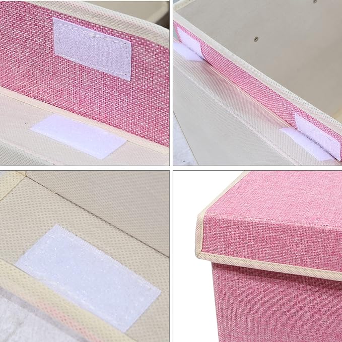 popoly Large Toy Box Chest Storage with Flip-Top Lid, Collapsible Kids Storage Boxes Container Bins for Childrens Toys, Playroom Organizers, 25"x13" x16" (Linen Pink)