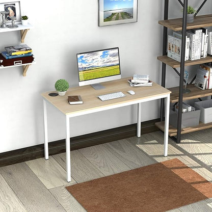 It's_Organized Computer Desk 47 Inch Home Office Study Writing Desk,Modern Simple Laptop Computer Table, Easy Assembly, Industrial Style, White Metal Frame,Wood Grain
