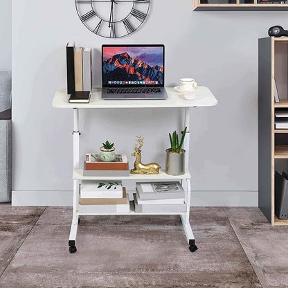 Adjustable White Home Office Desk with Storage and Detachable Wheels - 15.7 x 31.5 Inch