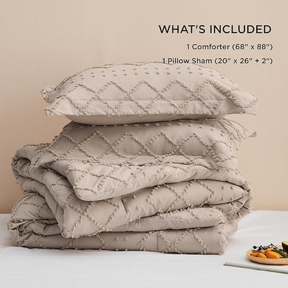 Bedsure Twin/Twin XL Comforter Set - Warm Tan Boho Twin Extra Long Comforter Set for College, Shabby Chic Dorm Bedding Set, 2 Pieces Modern Farmhouse Bed Set, includes 1 Pillow Sham