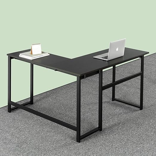 ZINUS Luke 53 Inch Black Metal Corner Desk / L-Shaped Computer Desk / Office Desk / Easy, Bolt Free Assembly