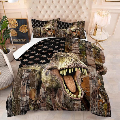 Tailor Shop Dinosaur Boys Comforter Sets Twin Size,Dinosaur Bedding Sets for Kids Teens,Camo Comforter Sets American Flag Comforter Sets with 1 Comforter 1 Pillowcase…