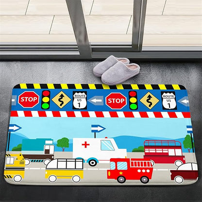 Cartoon Ambulance Car Area Rug Car Carpet for Kids Play Rug for Cars and Trucks Car Rug Play Mat Car Track Rug Truck Rugs for Boys Room Rugs for Boys Bedroom,Light Blue 2'×3'