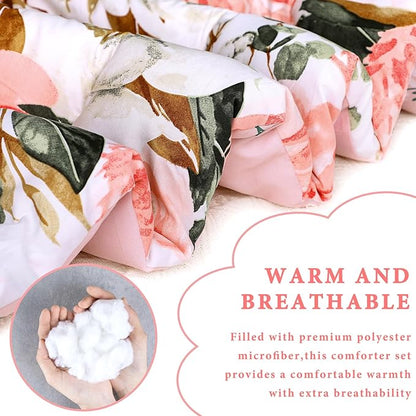 DILIMI King Size Comforter Set, 3 Pieces King Comforter Set, Reversible Pink Floral Comforter King Size, Ultra Soft and Fluffy Bedding Comforter Sets with Comforter, 2 Pillowcase