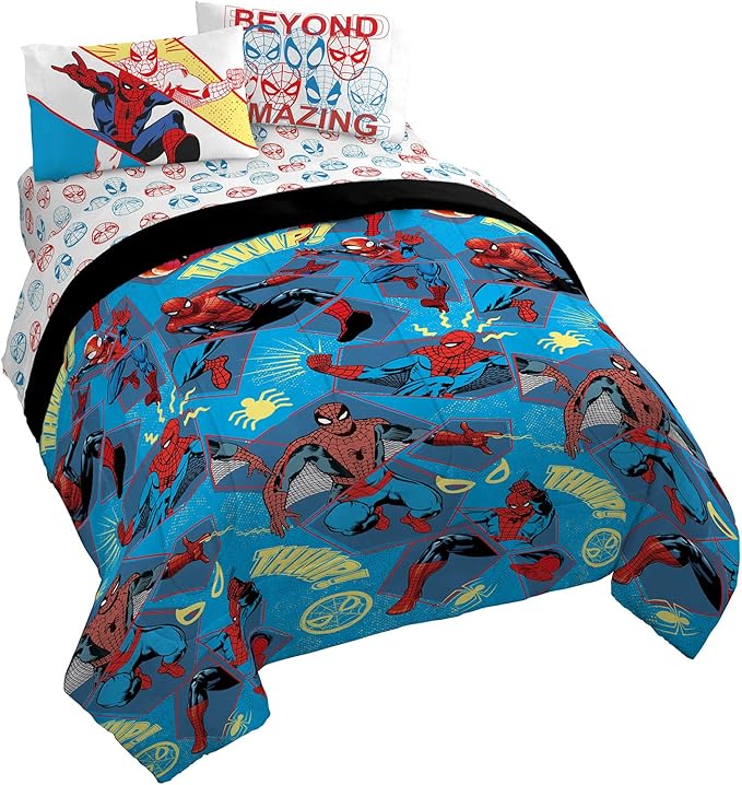 Marvel Spiderman Beyond Amazing 7 Piece Queen Size Bed Set - Includes Comforter & Sheet Set Bedding - Super Soft Fade Resistant Microfiber (Official Product)