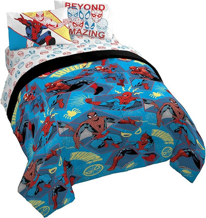Marvel Spiderman Beyond Amazing 7 Piece Queen Size Bed Set - Includes Comforter & Sheet Set Bedding - Super Soft Fade Resistant Microfiber (Official Product)