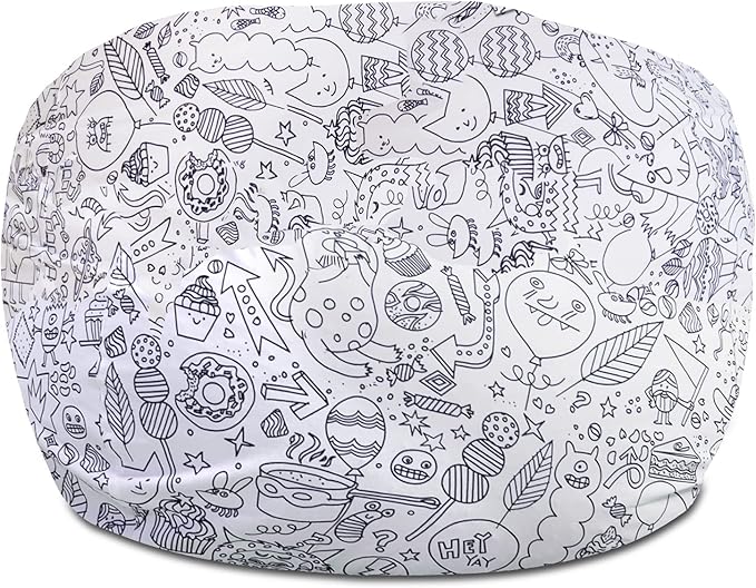 Posh Creations Structured Comfy Bean Bag Chair for Gaming, Reading, and Watching TV, 100in Round Classic Bean Bag, Canvas Coloring Fabric - Creatures