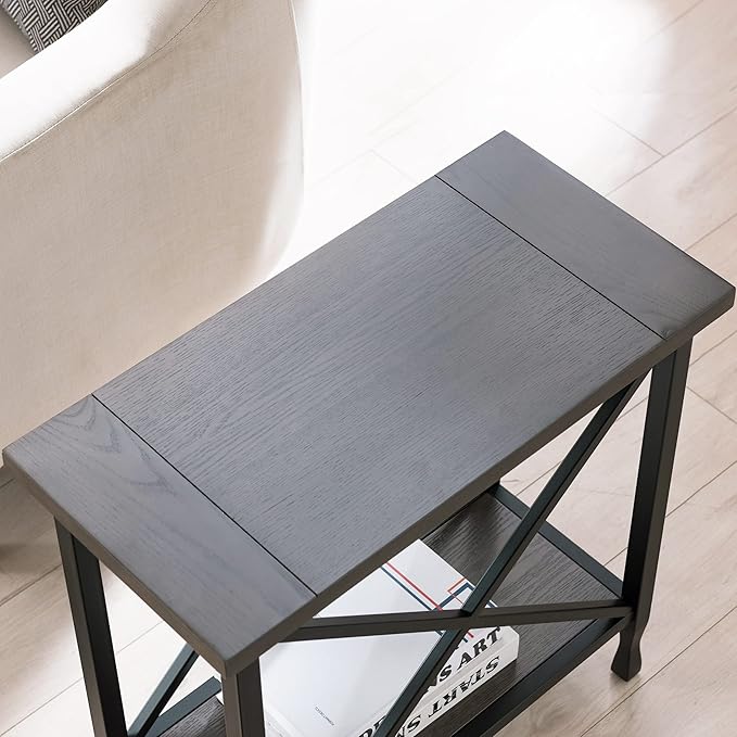 Leick Home Chisel & Forge Narrow Side Recliner Table with Shelf, Smoke Gray and Matte Black, 12" W