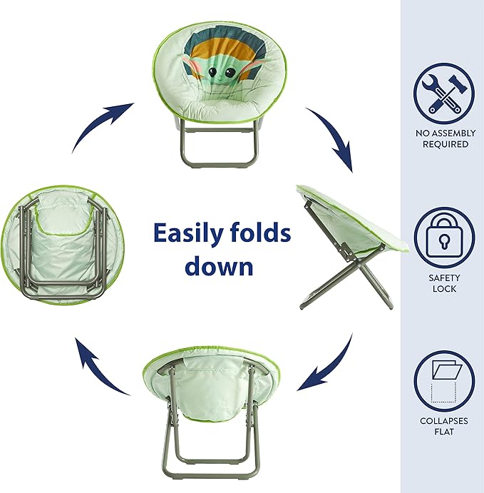 Idea Nuova Disney Star Wars The Mandalorian, Grogu aka The Child Toddler 19” Folding Saucer Chair with Cushion, Polyester, Ages 3+